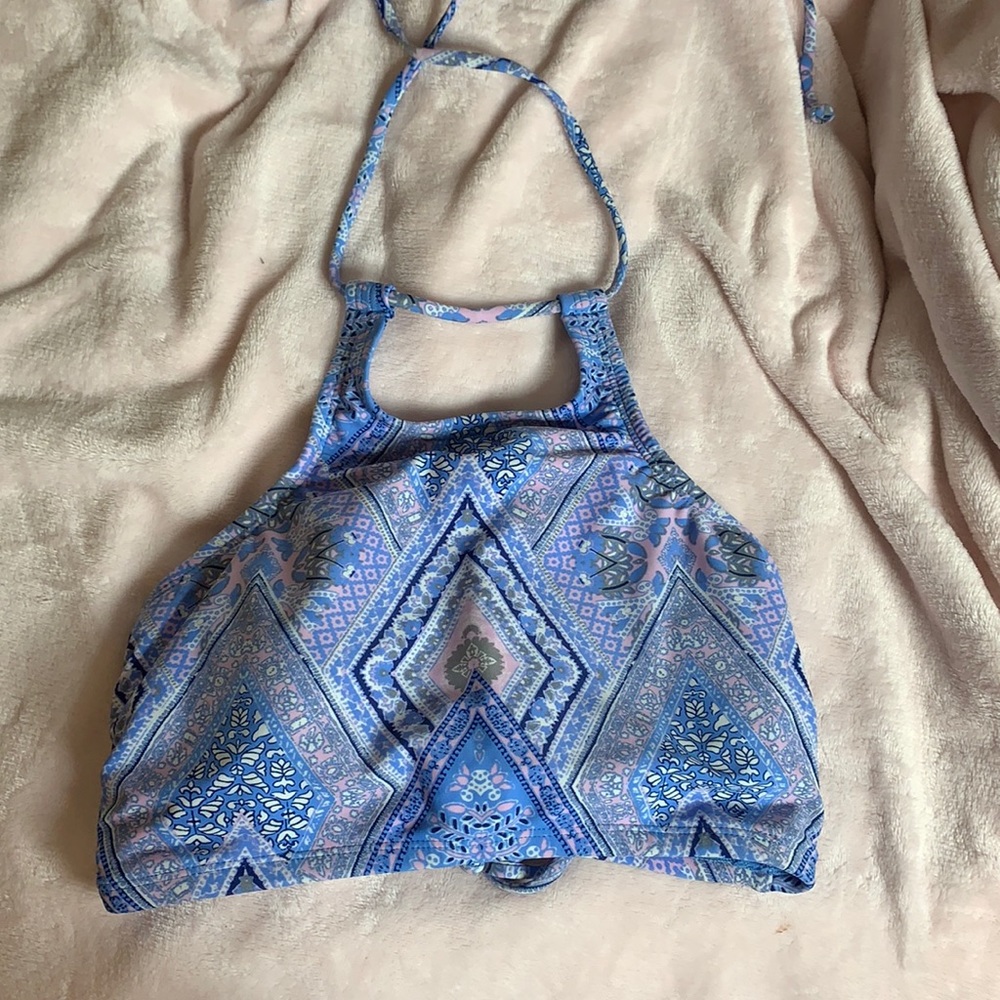 Blue Aztec print bathing suit top